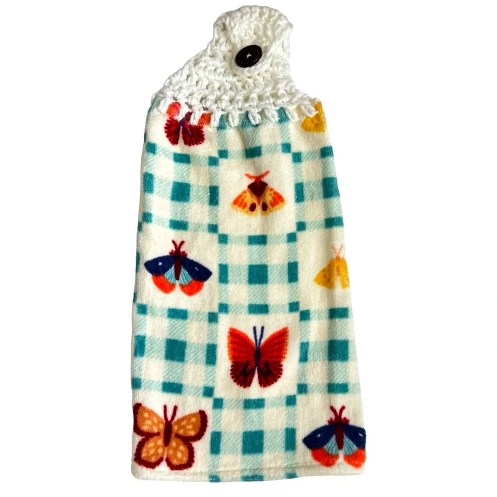 Hand Crafted Colorful Butterflies Crocheted Top Hanging Hand Towel